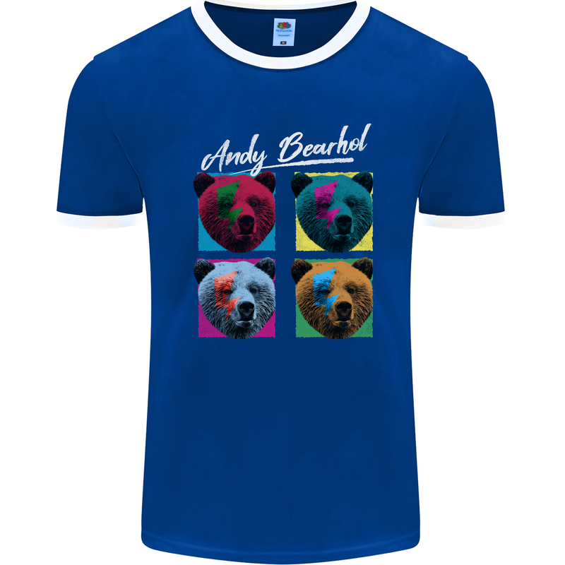 Andy Bearhol Funny Panda Bear Parody Art Mens Ringer T-Shirt FotL Royal Blue/White