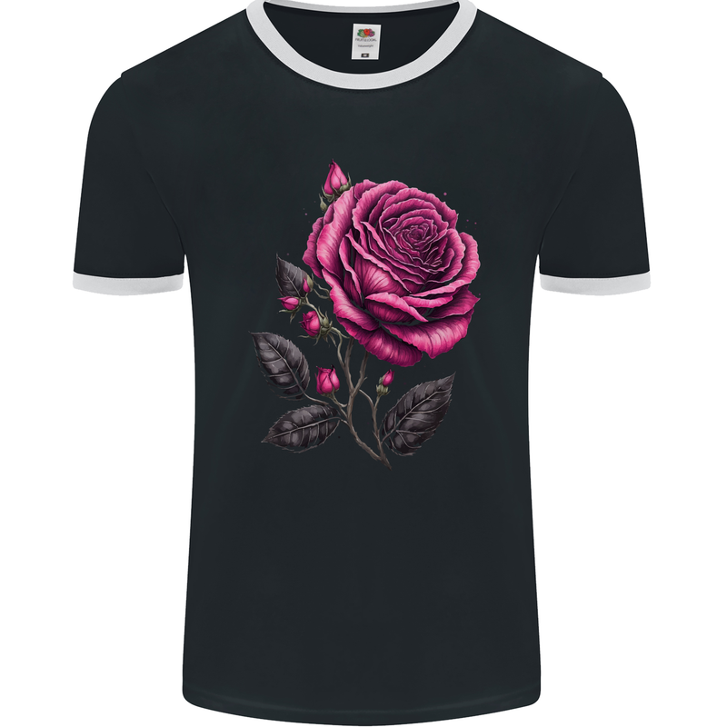 A Pink Rose Gothic Goth Mens Ringer T-Shirt FotL Black/White