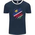 Torn Namibia Flag Namibian Day Football Mens Ringer T-Shirt FotL Navy Blue/White