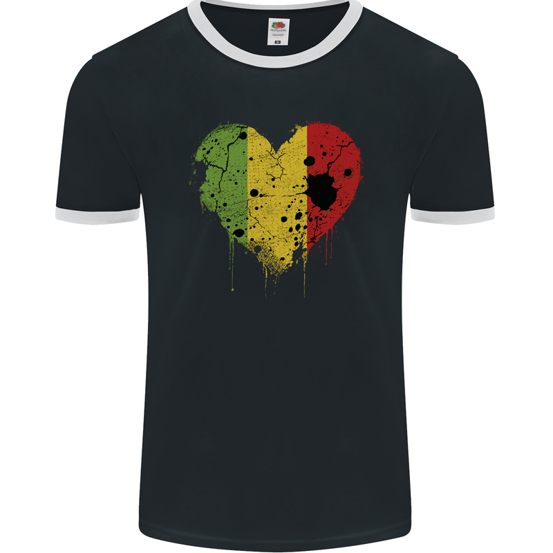 Love Mali Flag Malian Day Football Mens Ringer T-Shirt FotL Black/White