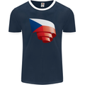Curled Czechia Flag Czech Republic Day Football Mens Ringer T-Shirt FotL Navy Blue/White