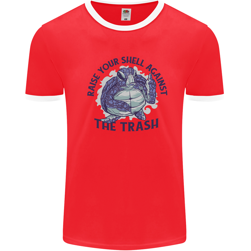 Offensive Turtle Climate Change Environment Mens Ringer T-Shirt Red/White