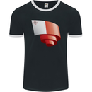 Curled Malta Flag Maltese Day Football Mens Ringer T-Shirt FotL Black/White