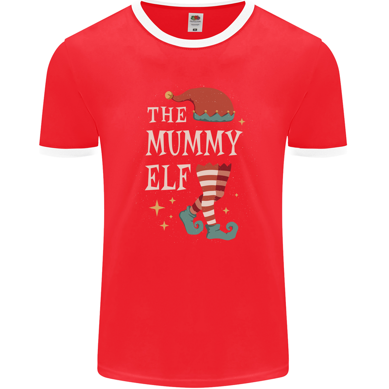 The Mummy Elf Funny Christmas Xmas Mens Ringer T-Shirt FotL Red/White