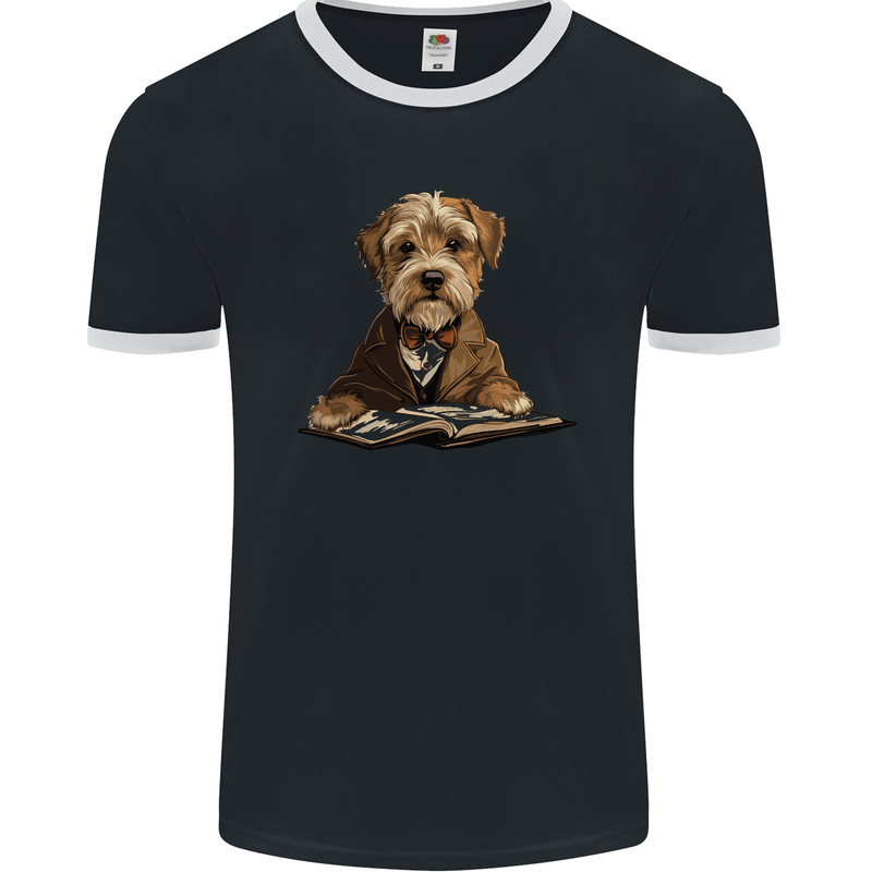 A Dog Reading a Book Mens Ringer T-Shirt FotL Black/White