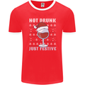 Wine Not Drunk Just Festive Funny Christmas Xmas Mens Ringer T-Shirt FotL Red/White