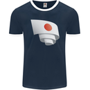 Curled Japan Flag Japanese Day Football Mens Ringer T-Shirt FotL Navy Blue/White