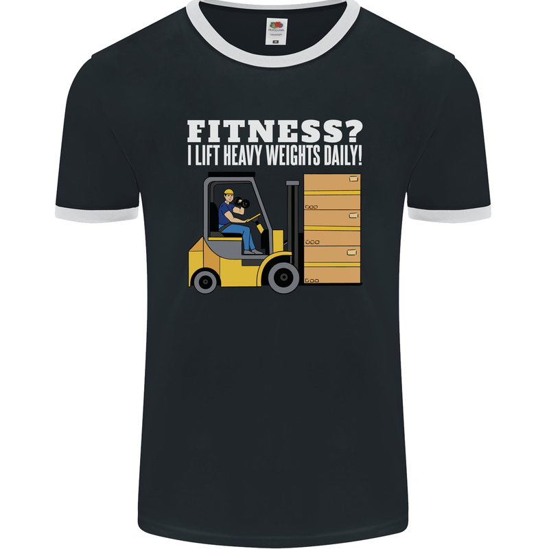 I Lift Heavy Weights All Day Funny Forklift Driver Mens Ringer T-Shirt FotL Black/White