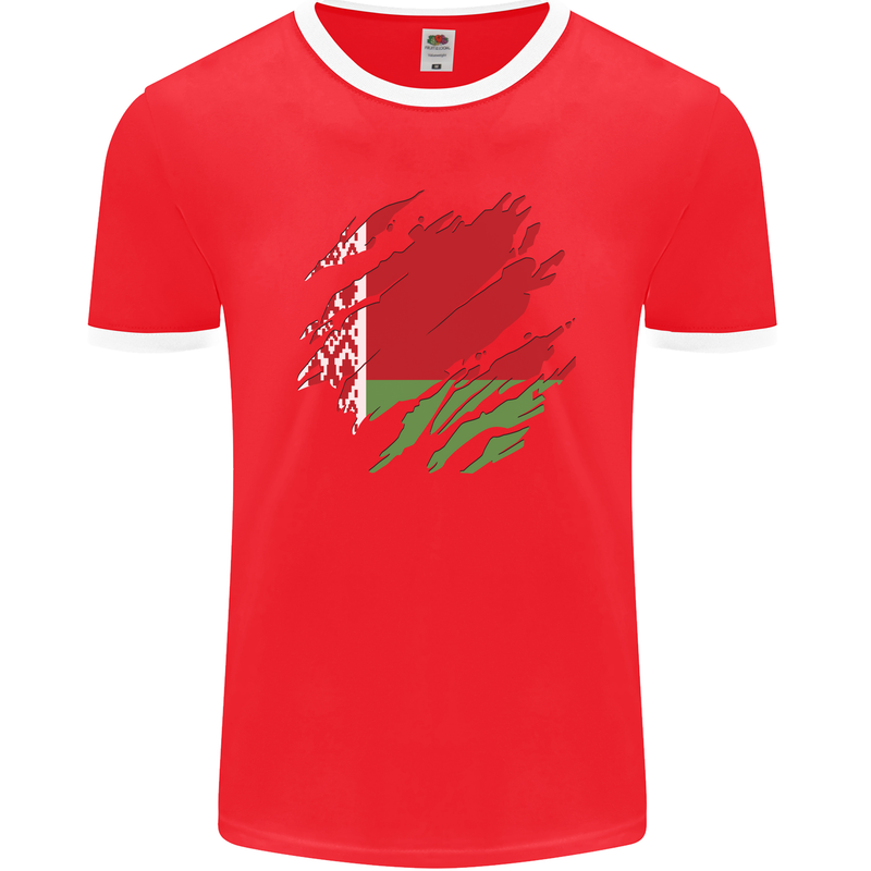 Torn Belarus Flag Belarusian Day Football Mens Ringer T-Shirt FotL Red/White