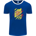 Torn Andorra Flag Andorran Day Football Mens Ringer T-Shirt FotL Royal Blue/White