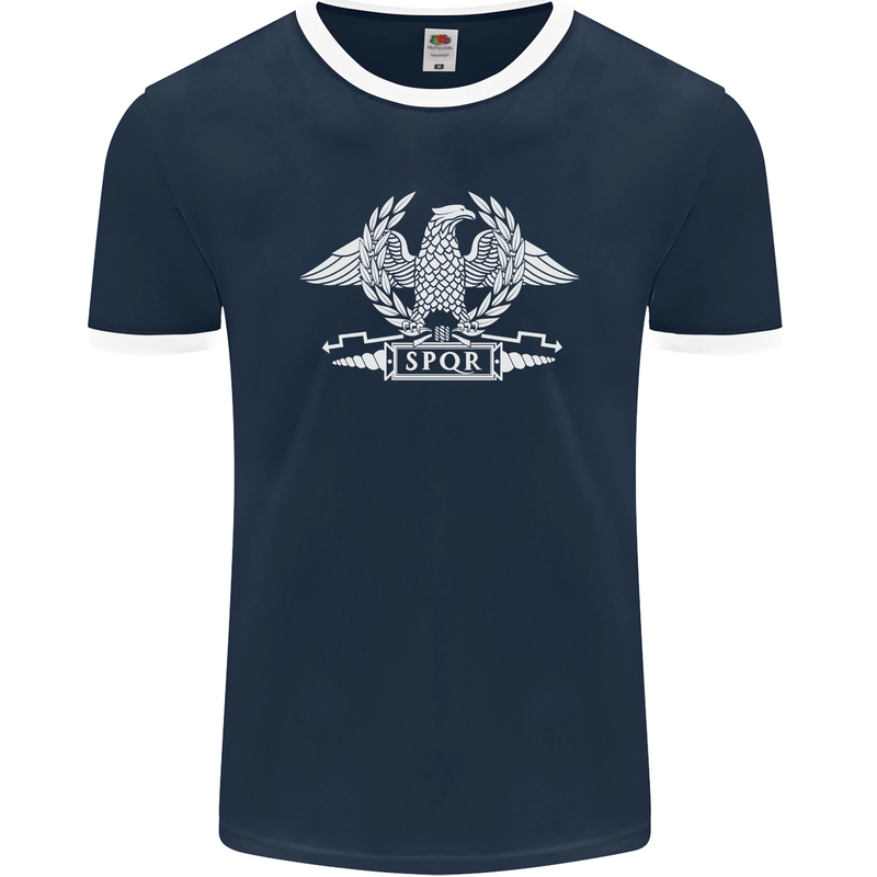 SPQR Eagle Gym Training Bodybuilding Mens Ringer T-Shirt FotL Navy Blue/White