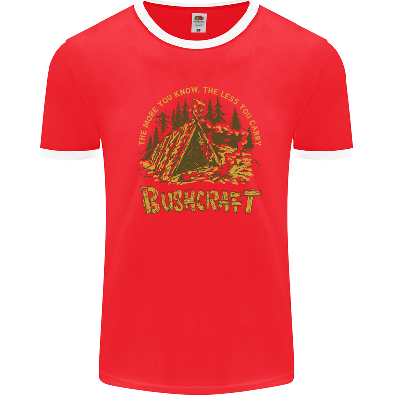 Bushcraft Funny Outdoor Persuits Camping Scouts Mens Ringer T-Shirt FotL Red/White