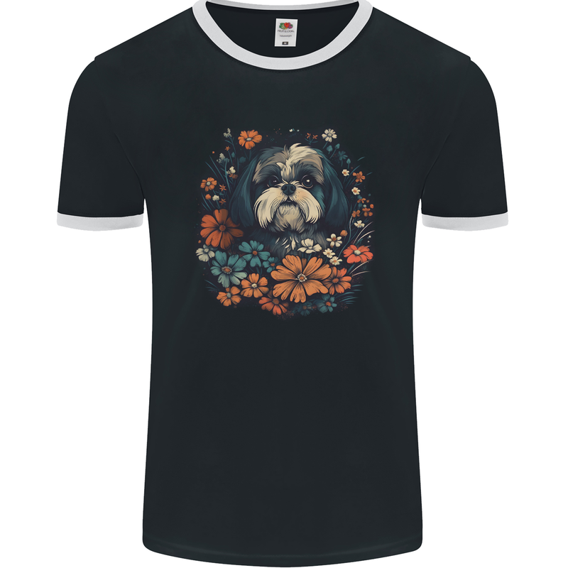 A Shih Tzu Dog With Flowers Mens Ringer T-Shirt FotL Black/White