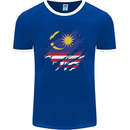 Torn Malaysia Flag Malaysian Day Football Mens Ringer T-Shirt FotL Royal Blue/White