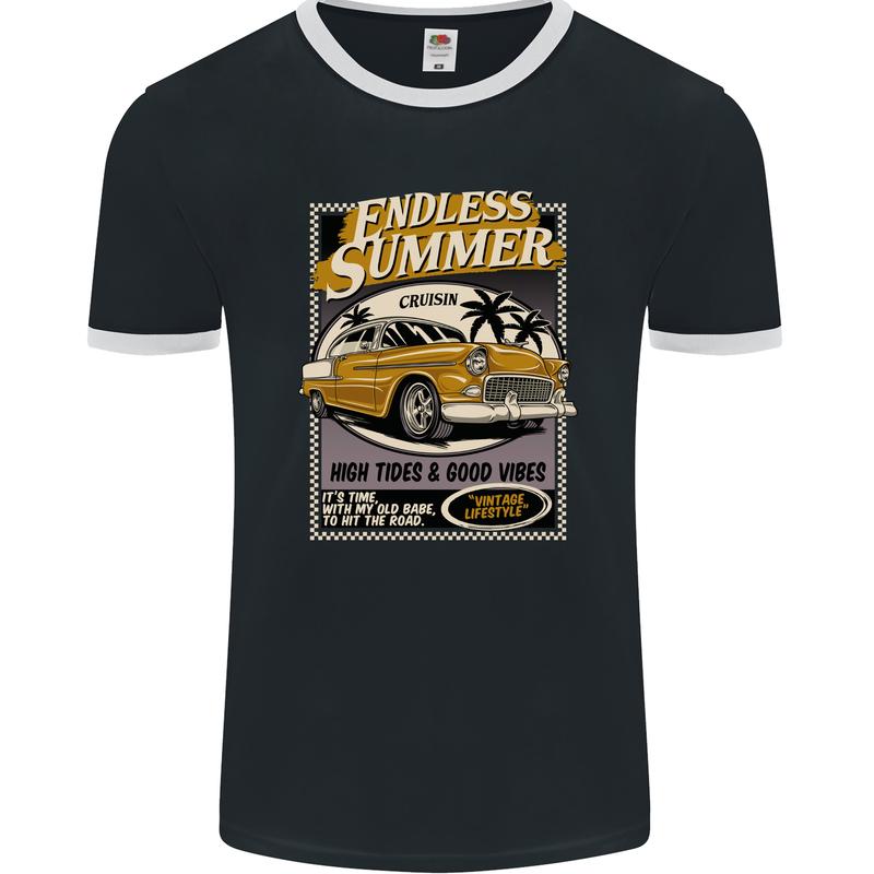 Endless Summer American Muscle Car Surfing Mens Ringer T-Shirt FotL Black/White