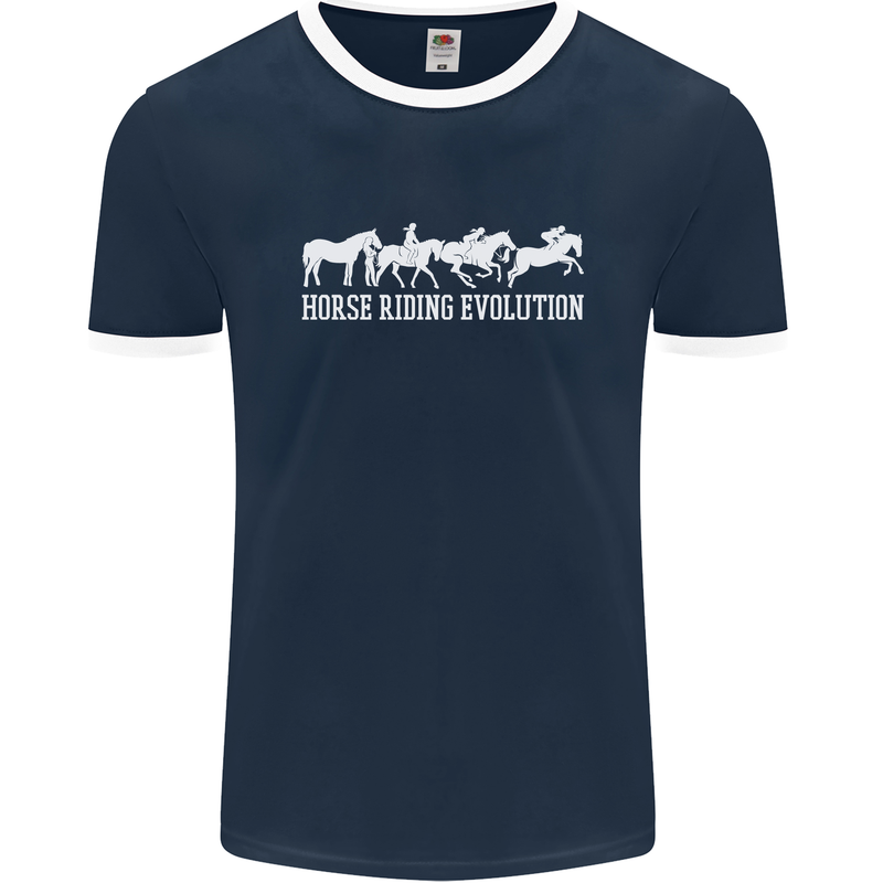 Horse Riding Evolution Equestrian Mens Ringer T-Shirt FotL Navy Blue/White