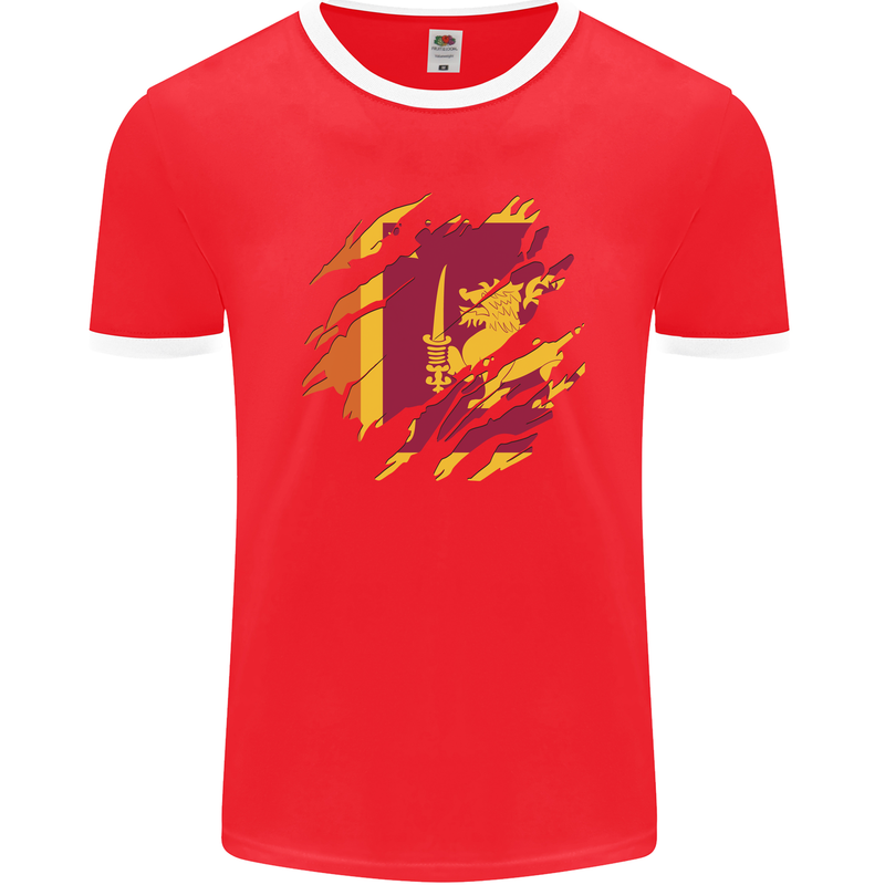 Torn Sri Lankan Flag Sri Lanka Day Football Mens Ringer T-Shirt FotL Red/White