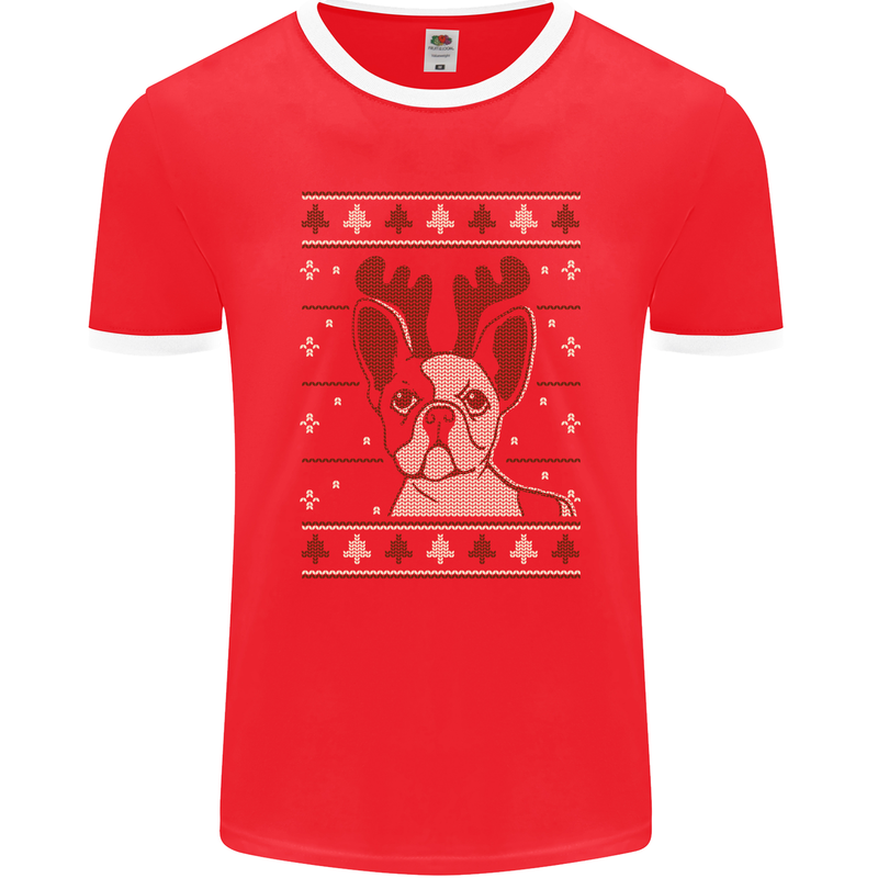 A Funny Christmas Pug Mens Ringer T-Shirt FotL Red/White
