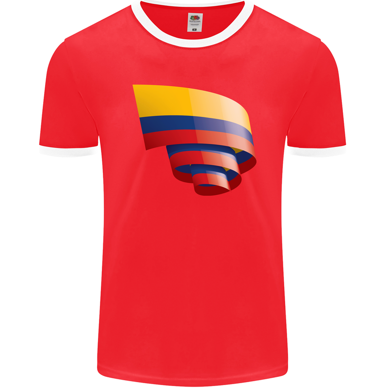 Curled Columbia Flag Columbian Day Football Mens Ringer T-Shirt FotL Red/White