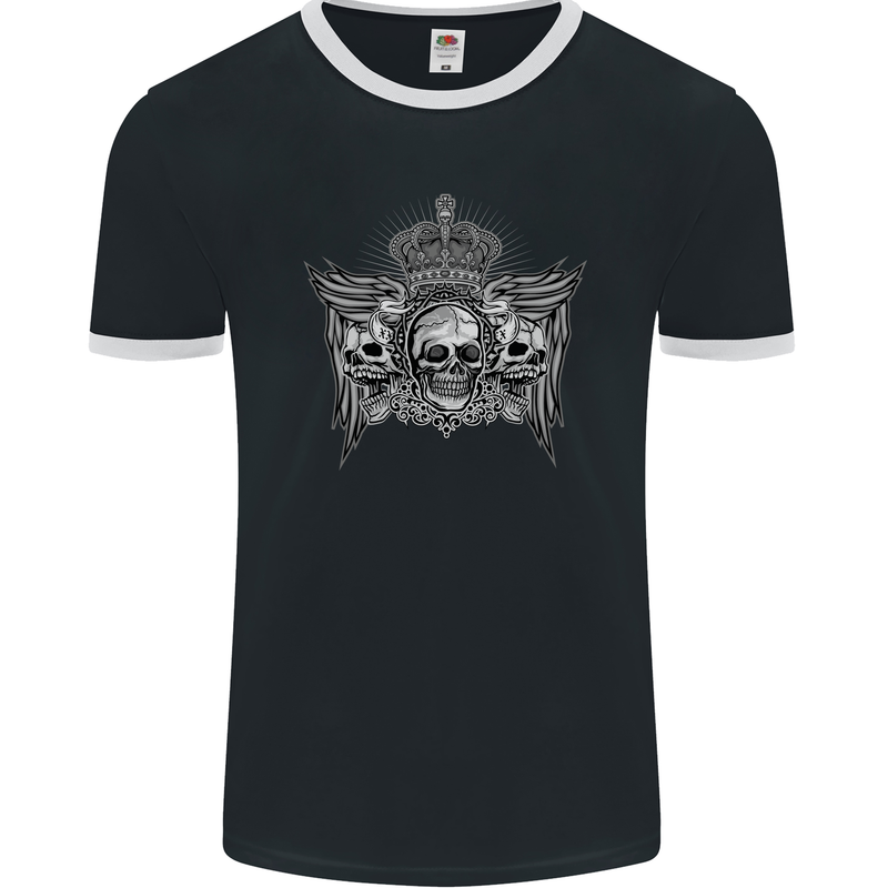 3 Skull Crown Mens Ringer T-Shirt FotL Black/White