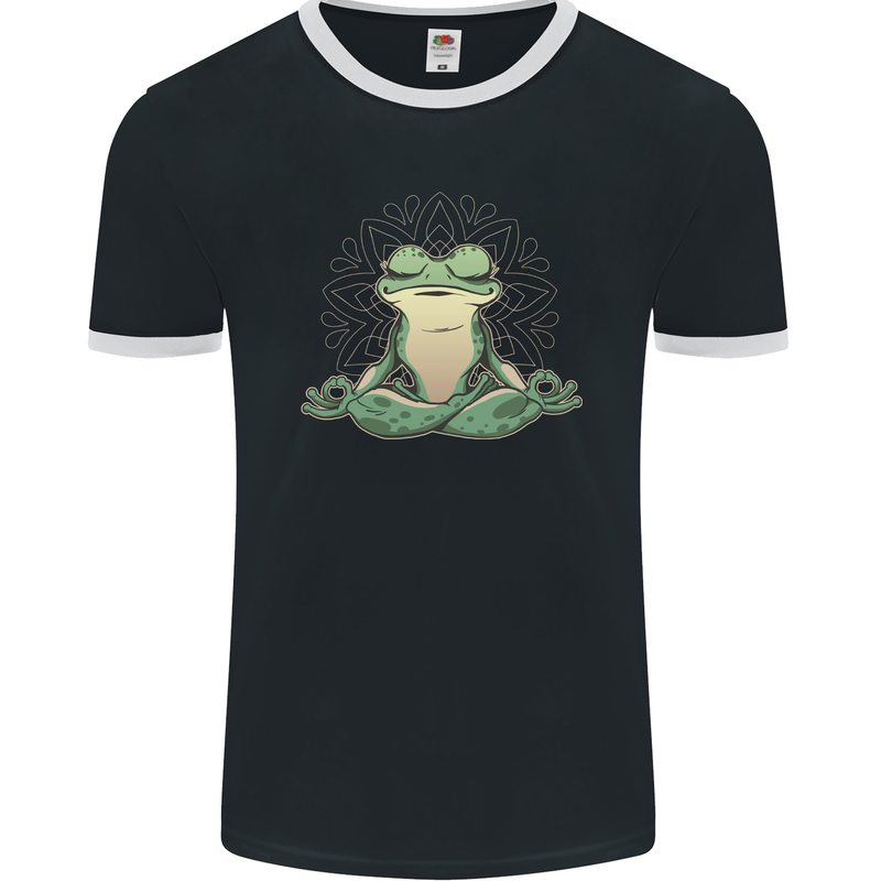 Yoga Frog Meditation Mens Ringer T-Shirt FotL Black/White