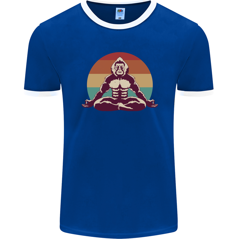 Meditating Bigfoot Yoga Mens Ringer T-Shirt FotL Royal Blue/White