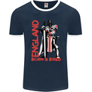 England Born & Bred St Georges Day Mens Ringer T-Shirt FotL Navy Blue/White