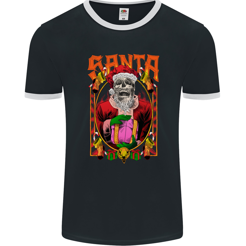 Death Santa Satan Skull Christmas Xmas Mens Ringer T-Shirt FotL Black/White
