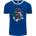 Pirate T-Rex Funny Dinosaur Mens Ringer T-Shirt FotL Royal Blue/White