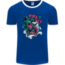 Pirate T-Rex Funny Dinosaur Mens Ringer T-Shirt FotL Royal Blue/White