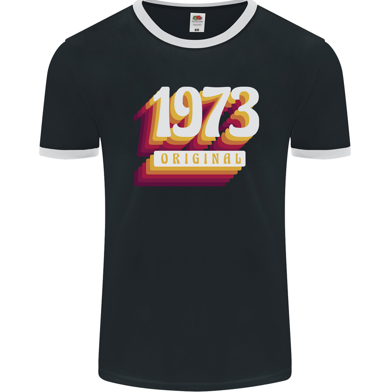 Retro 50th Birthday Original 1973 Mens Ringer T-Shirt FotL Black/White