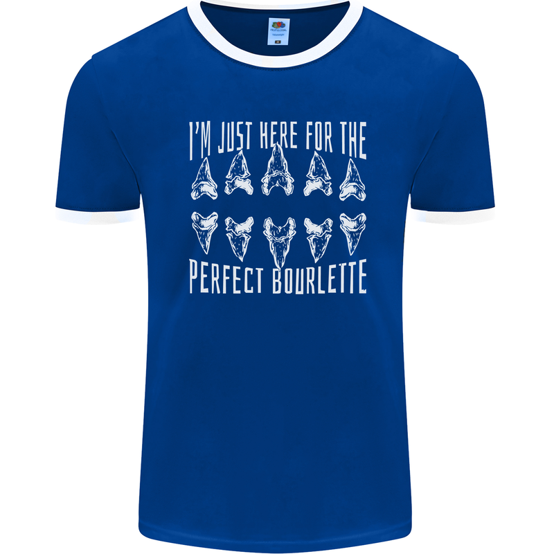 Shark Teeth Fossils Palaeontology Megalodon Mens Ringer T-Shirt FotL Royal Blue/White