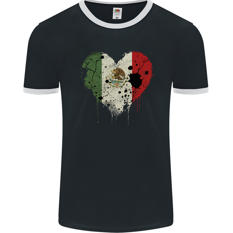 Love Mexico Flag Mexican Day Football Mens Ringer T-Shirt FotL Black/White