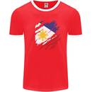 Torn Philippines Flag Philipino Day Football Mens Ringer T-Shirt FotL Red/White
