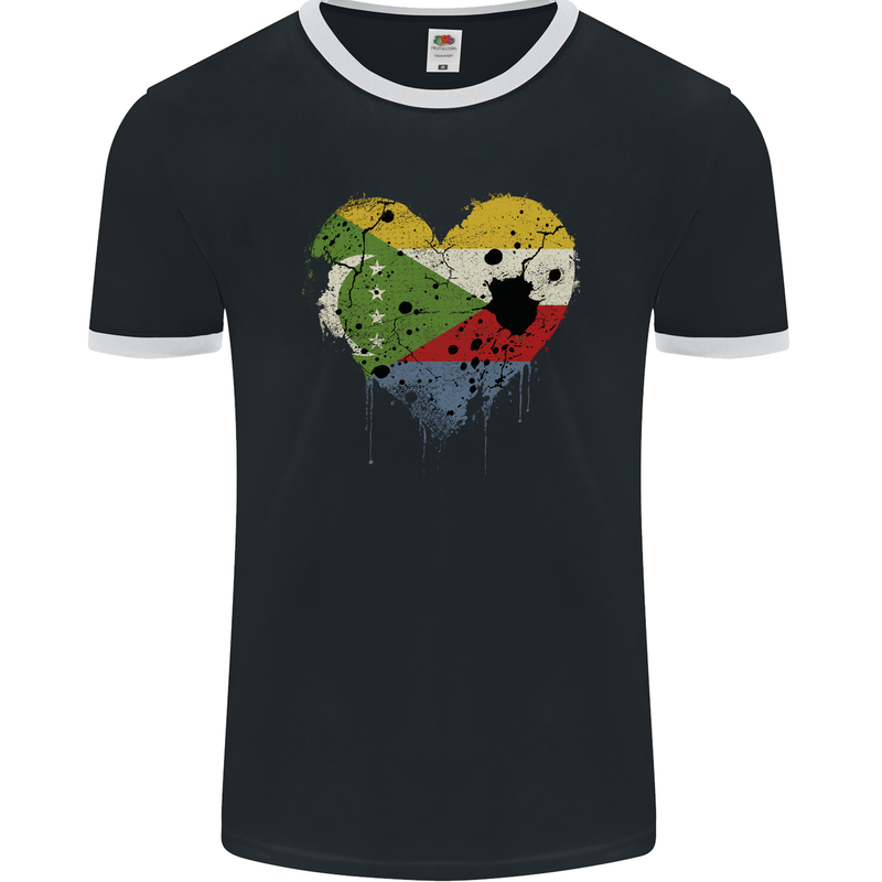 Love Comoros Flag Comorian Day Football Mens Ringer T-Shirt FotL Black/White