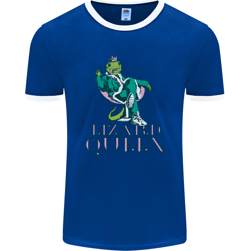 Lizard Queen Chameleon Bearded Dragon Mens Ringer T-Shirt FotL Royal Blue/White