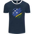 Torn Solomon Islands Flag Day Football Mens Ringer T-Shirt FotL Navy Blue/White