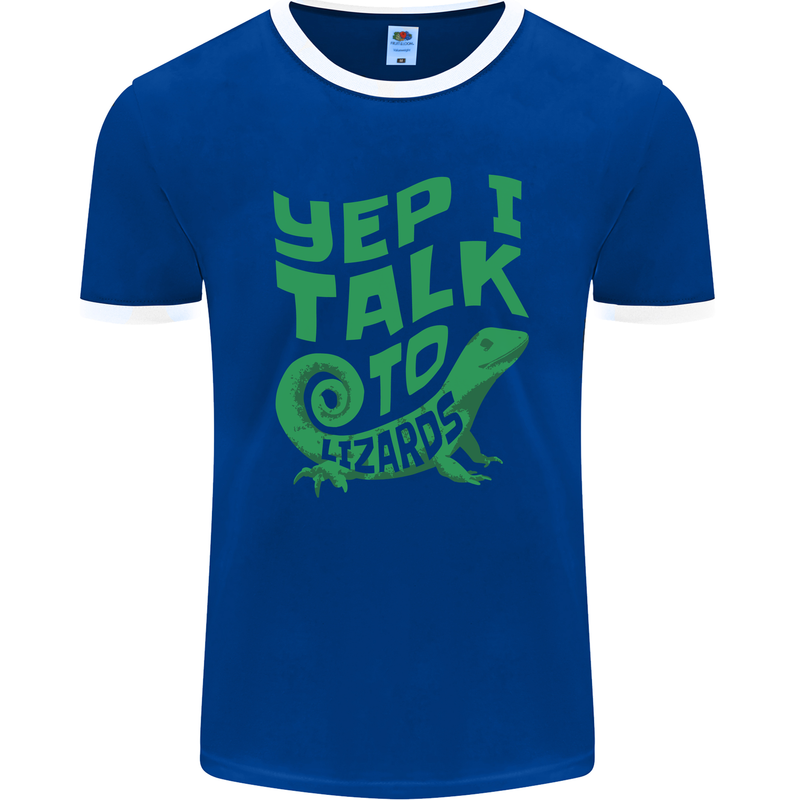 I Talk To Lizards Chameleons Bearded Dragons Mens Ringer T-Shirt FotL Royal Blue/White