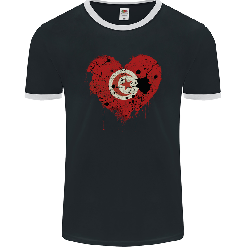 Love Tunisia Flag Tunisian Day Football Mens Ringer T-Shirt FotL Black/White