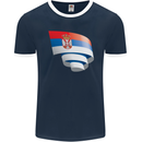 Curled Serbia Flag Serbia Day Football Mens Ringer T-Shirt FotL Navy Blue/White