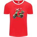 Scooter Christmas Hat MOD Moped Xmas Mens Ringer T-Shirt FotL Red/White