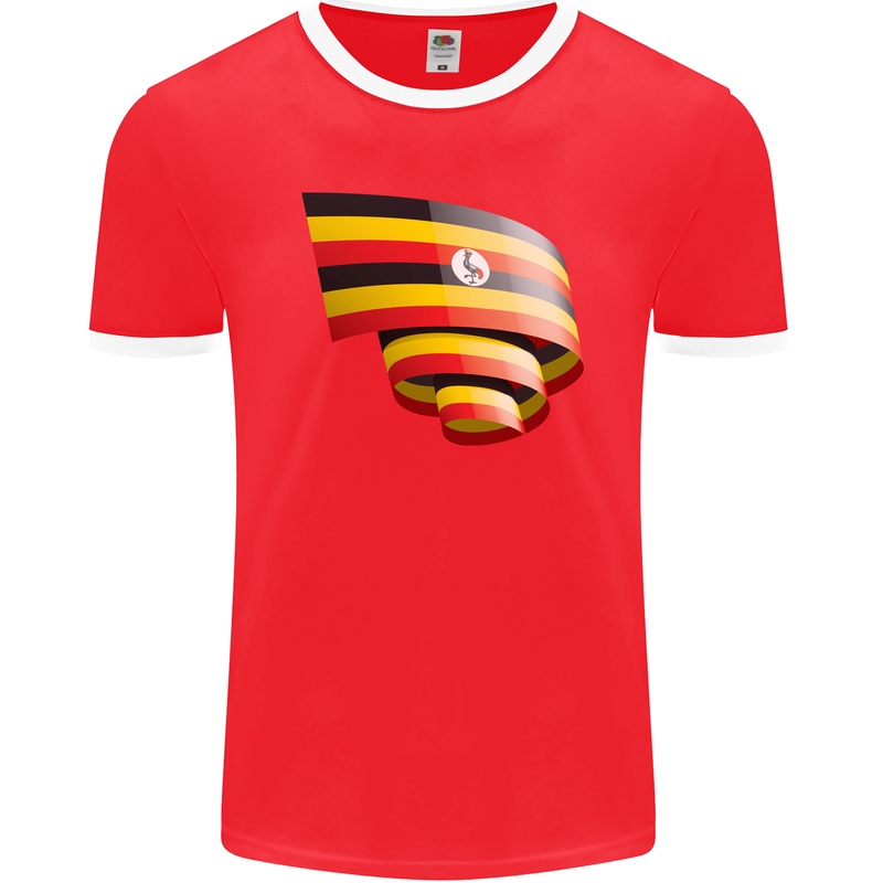 Curled Uganda Flag Ugandan Day Football Mens Ringer T-Shirt FotL Red/White
