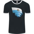 Curled San Marino Flag Sammarinese Day Football Mens Ringer T-Shirt FotL Black/White