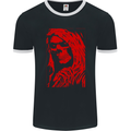Female Skull Grim Reaper Biker Motorcycle Mens Ringer T-Shirt FotL Black/White