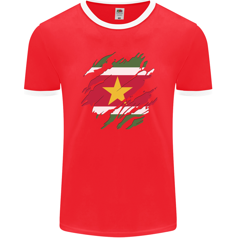 Torn Suriname Flag Suriname Day Football Mens Ringer T-Shirt FotL Red/White