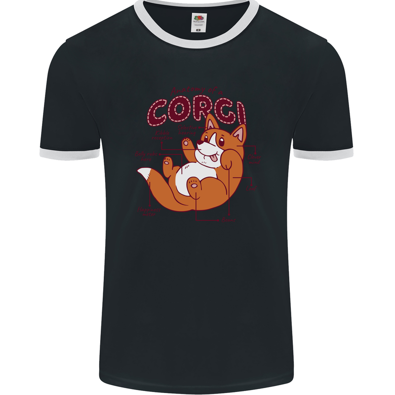 Corgi Anatomy Dog Mens Ringer T-Shirt FotL Black/White