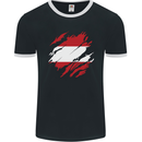 Torn Austria Flag Austrian Day Football Mens Ringer T-Shirt FotL Black/White