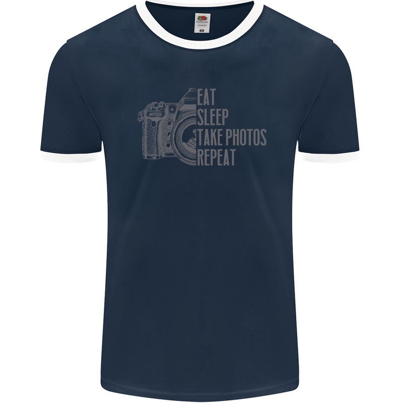 Photography Eat Sleep Photos Photographer Mens Ringer T-Shirt FotL Navy Blue/White