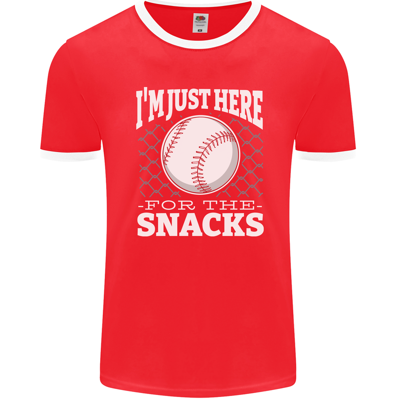 Baseball Im Just Here for the Snacks Mens Ringer T-Shirt FotL Red/White