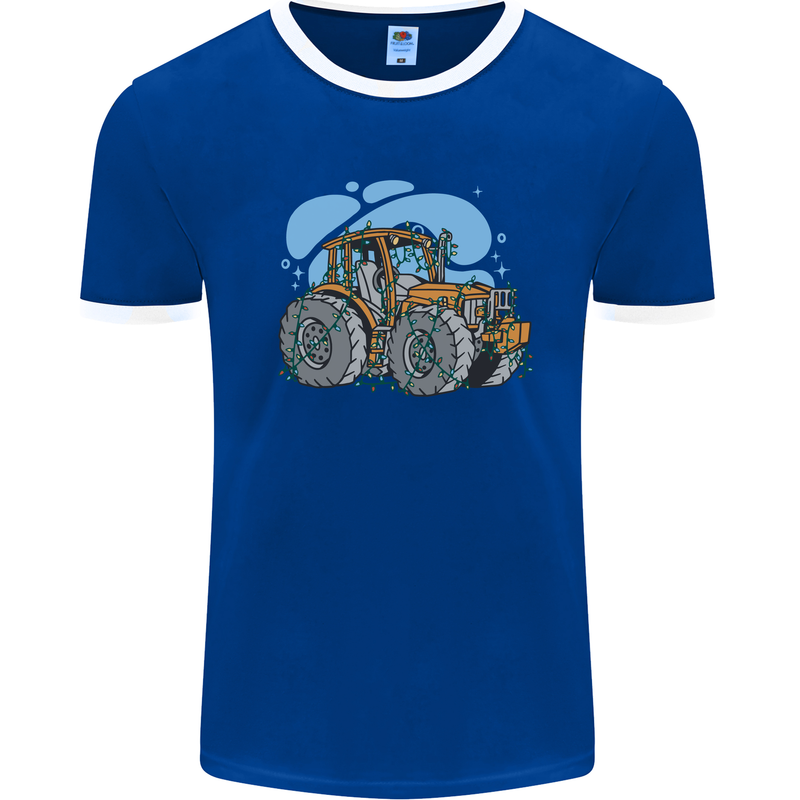 Christmas Tractor Farming Farmer Xmas Mens Ringer T-Shirt Royal Blue/White